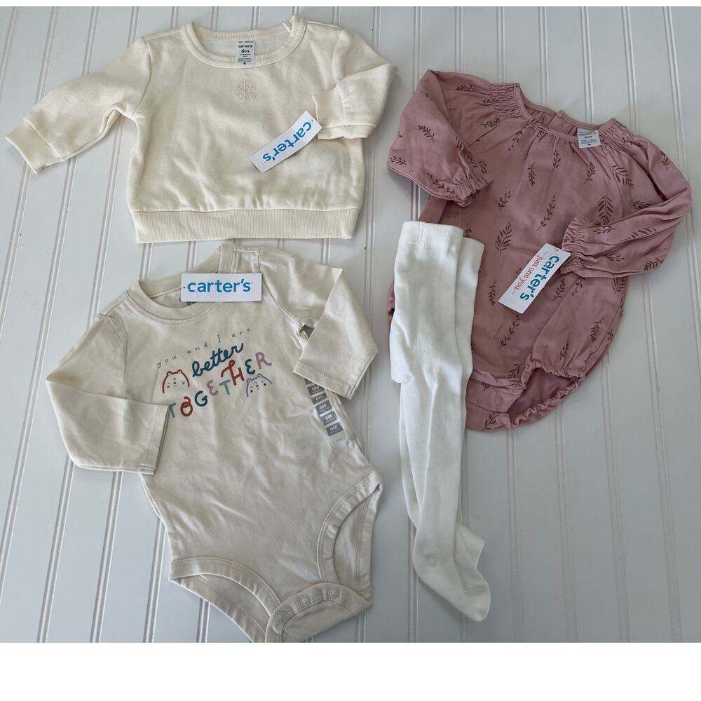 NWT Carters 4 Piece Bundle Bodysuit Bubble Sweater Tights Girls 6 Months